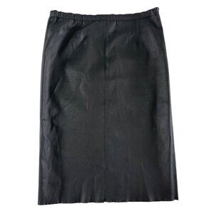 Max & Moi Paris Black Lambskin Leather Skirt Elastic Waist Knee‎ Size US S FR 38